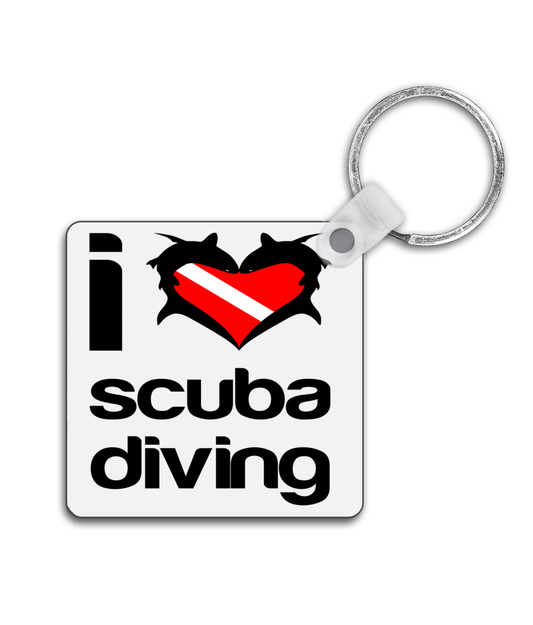 kwadratowy brelok do kluczy "I love scuba diving"